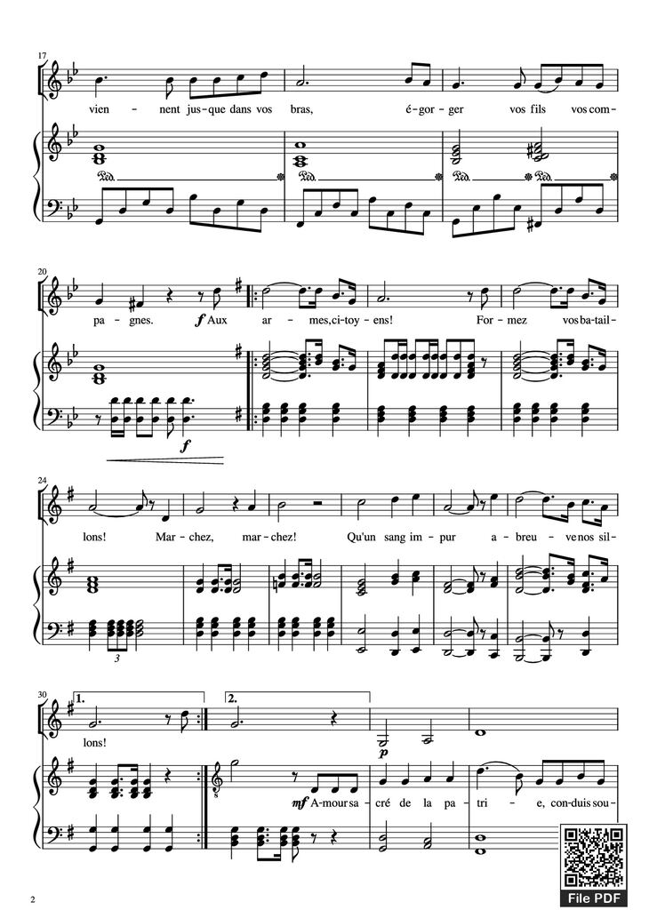 Page 2 of the piano sheet music PDF Piano - La Marseillaise Piano by Claude Joseph Rouget de Lisle