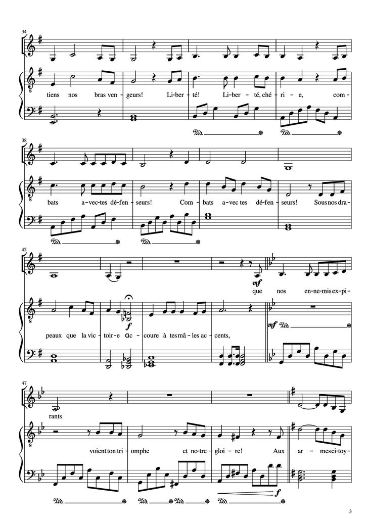 Page 3 of the piano sheet music PDF Piano - La Marseillaise Piano by Claude Joseph Rouget de Lisle