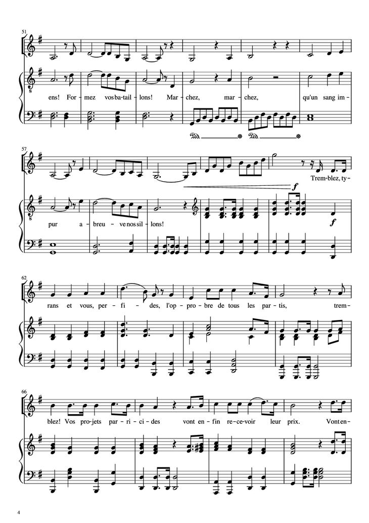 Page 4 of the piano sheet music PDF Piano - La Marseillaise Piano by Claude Joseph Rouget de Lisle