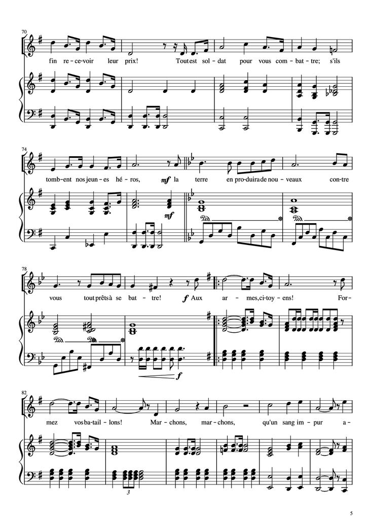Page 5 of the piano sheet music PDF Piano - La Marseillaise Piano by Claude Joseph Rouget de Lisle