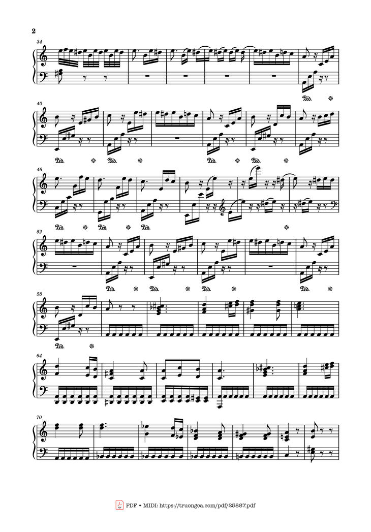 Page 2 of the piano sheet music PDF Piano - Fur Elise (full) Piano by Ludwig van Beethoven
