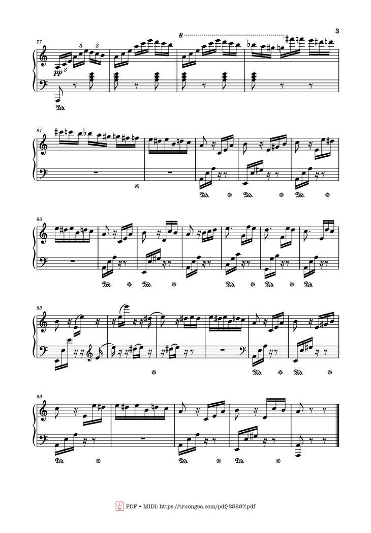 Page 3 of the piano sheet music PDF Piano - Fur Elise (full) Piano by Ludwig van Beethoven
