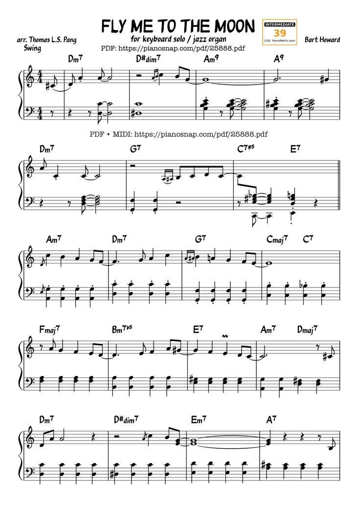 Page 1 of the piano sheet music PDF Piano - FLY ME TO THE MOON Piano by Bart Howard