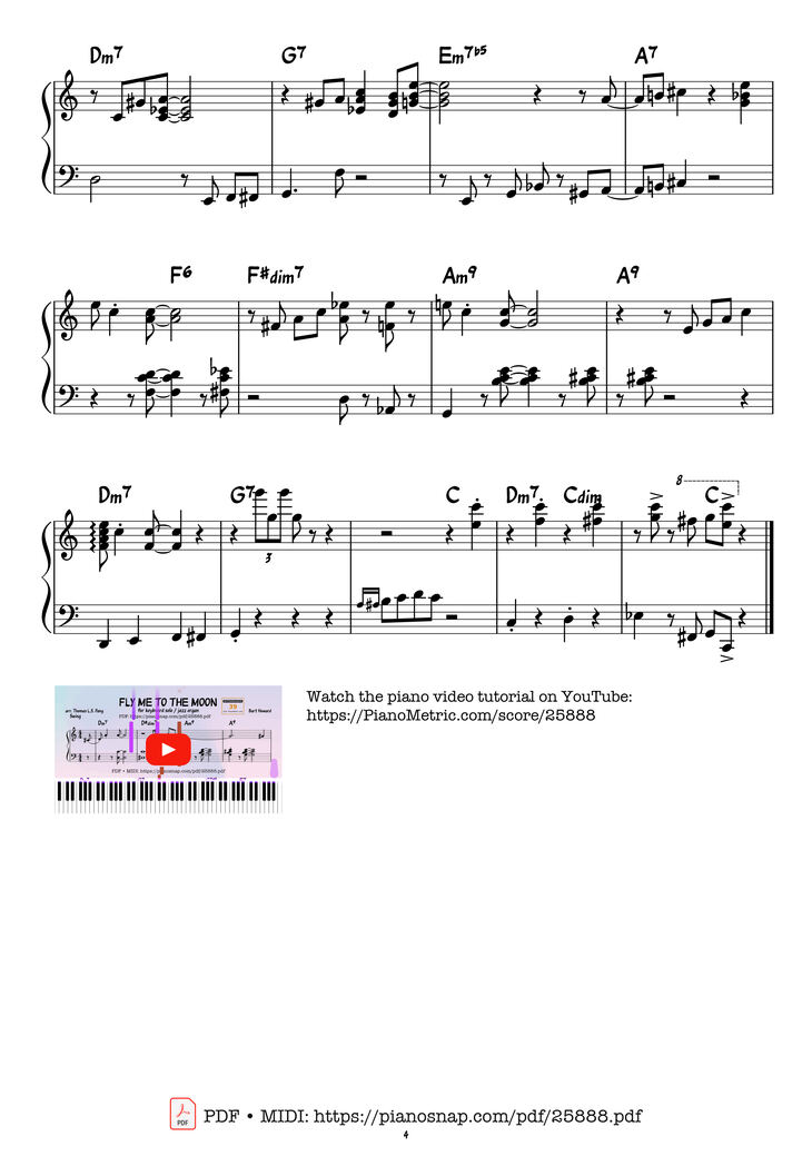 Page 4 of the piano sheet music PDF Piano - FLY ME TO THE MOON Piano by Bart Howard