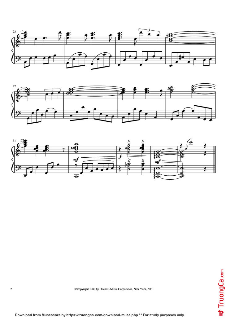 Page 2 of the piano sheet music PDF Piano - Somewhere in Time Piano by John Barry