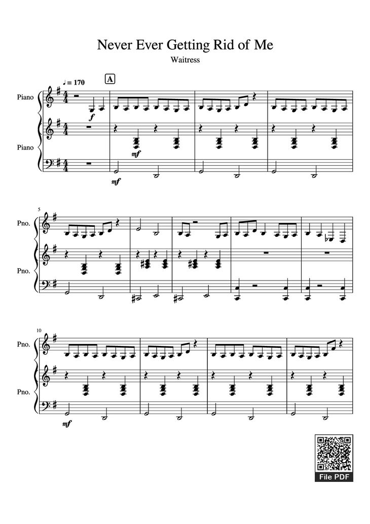 Page 1 of the piano sheet music PDF Piano - Never Ever Getting Rid of Me Piano by Undefined