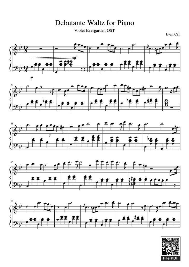 Page 1 of the piano sheet music PDF Piano - Debutante Waltz for Piano by Evan Call