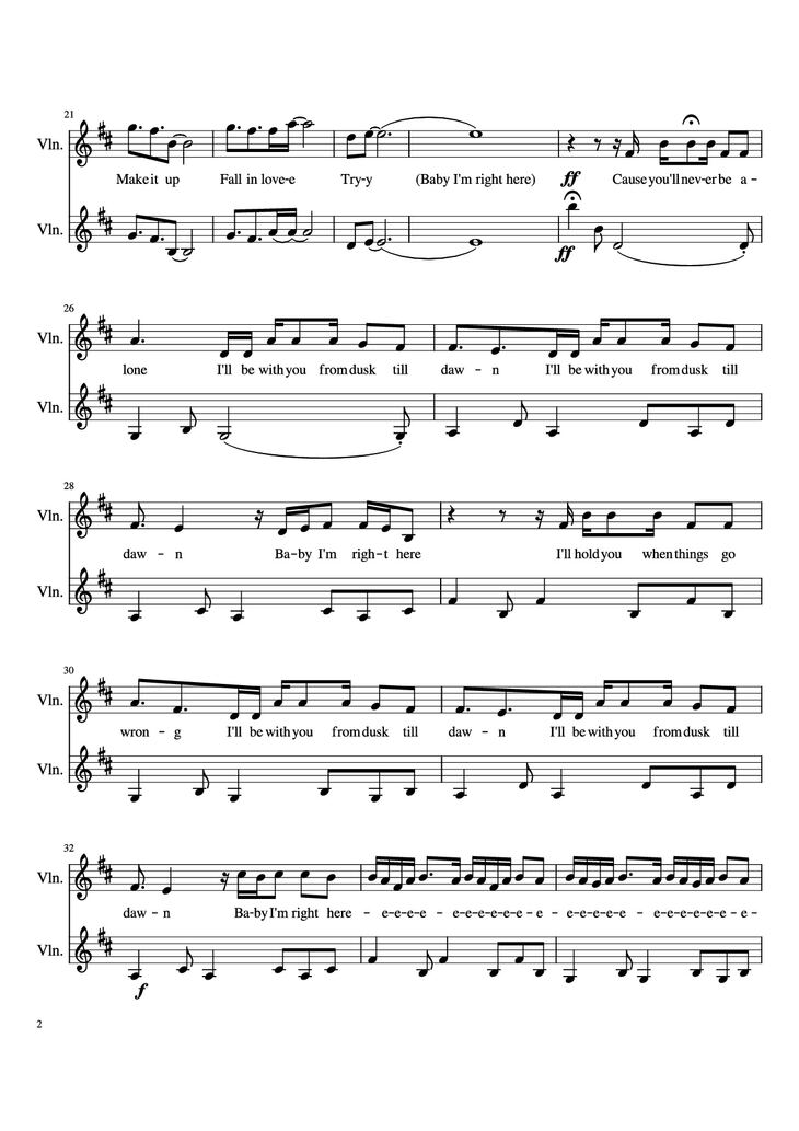 Page 2 of the piano sheet music PDF - Dusk Till Dawn Violin by Zayn feat. Sia