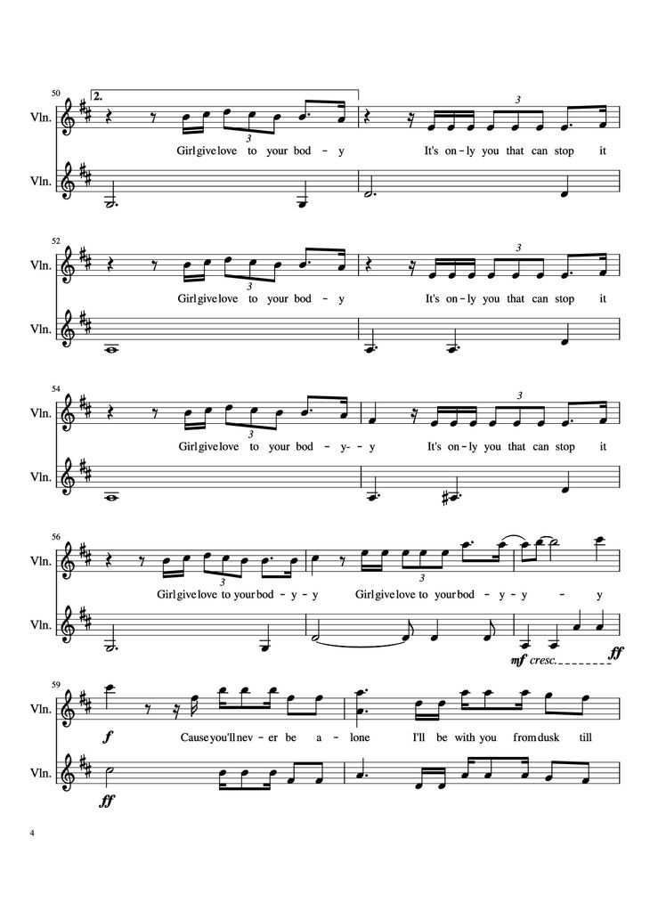 Page 4 of the piano sheet music PDF - Dusk Till Dawn Violin by Zayn feat. Sia