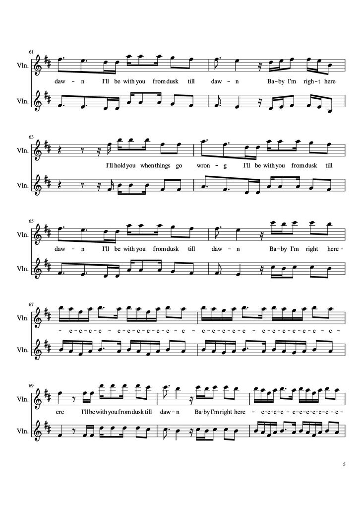 Page 5 of the piano sheet music PDF - Dusk Till Dawn Violin by Zayn feat. Sia