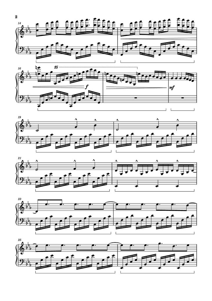 Page 2 of the piano sheet music PDF Piano - ICARUS Piano by Arr.: Dave