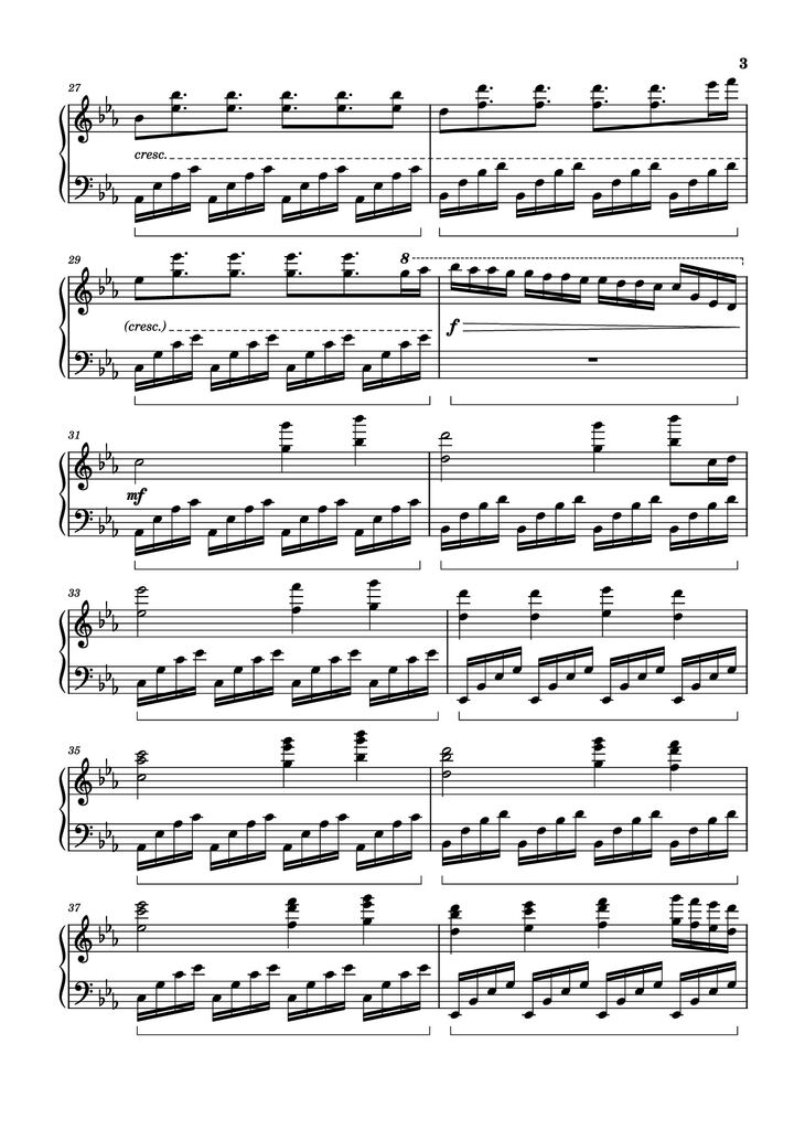 Page 3 of the piano sheet music PDF Piano - ICARUS Piano by Arr.: Dave
