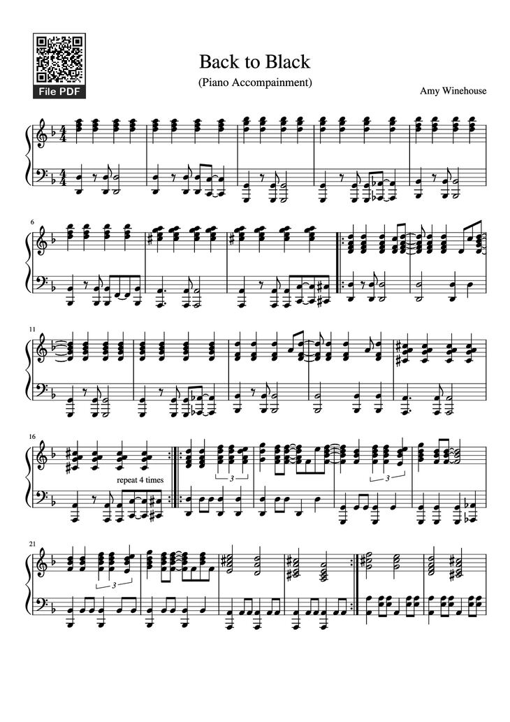 Page 1 of the piano sheet music PDF Piano - Back to Black Piano by Amy Winehouse