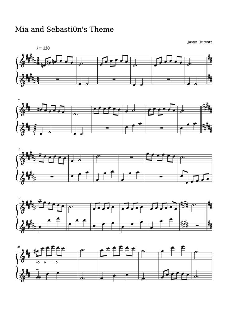 Page 1 of the piano sheet music PDF Piano - Mia and Sebasti0n