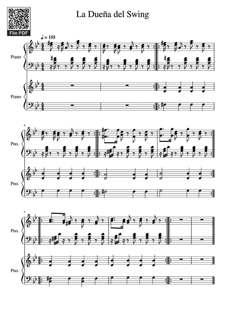 Page 1 of the piano sheet music PDF Piano - La Dueña del Swing Piano by Undefined