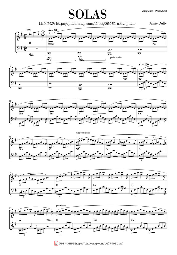 Page 1 of the piano sheet music PDF Piano - Solas - Jamie Duffy Piano by Jamie Duffy