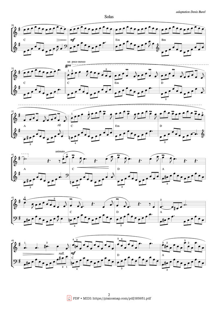 Page 2 of the piano sheet music PDF Piano - Solas - Jamie Duffy Piano by Jamie Duffy