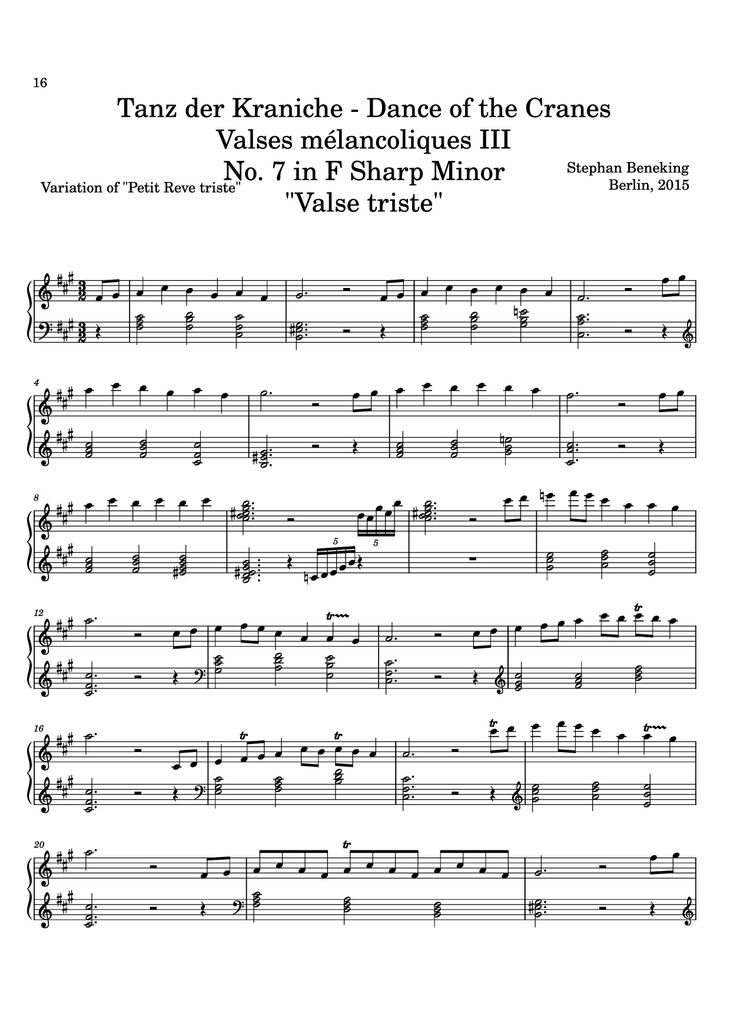 Page 16 of the piano sheet music PDF - 12 Valses mélancoliques III - Dance of the Cranes - No. 1 in C Minor by Stephan Beneking