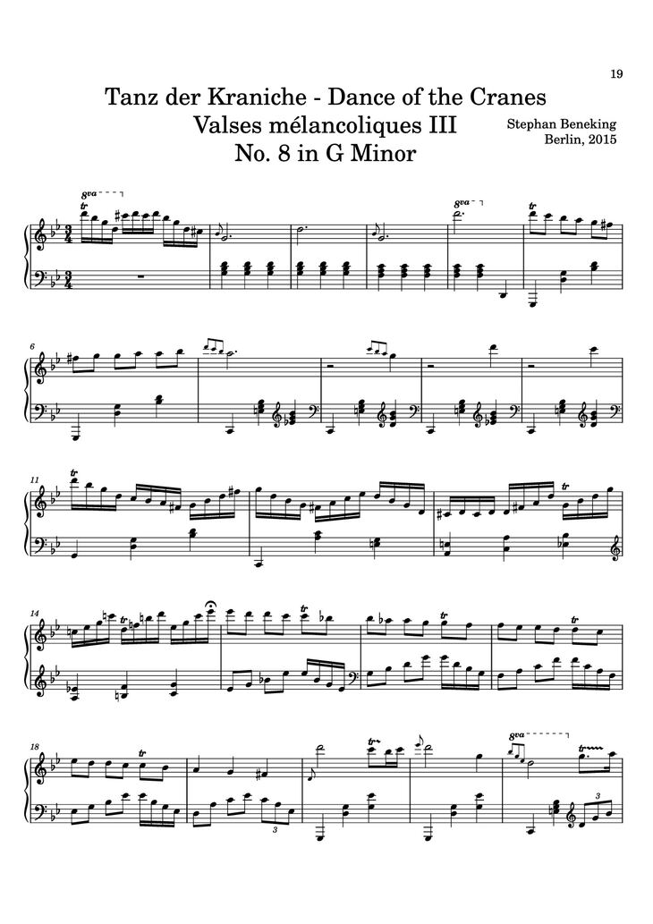 Page 19 of the piano sheet music PDF - 12 Valses mélancoliques III - Dance of the Cranes - No. 1 in C Minor by Stephan Beneking