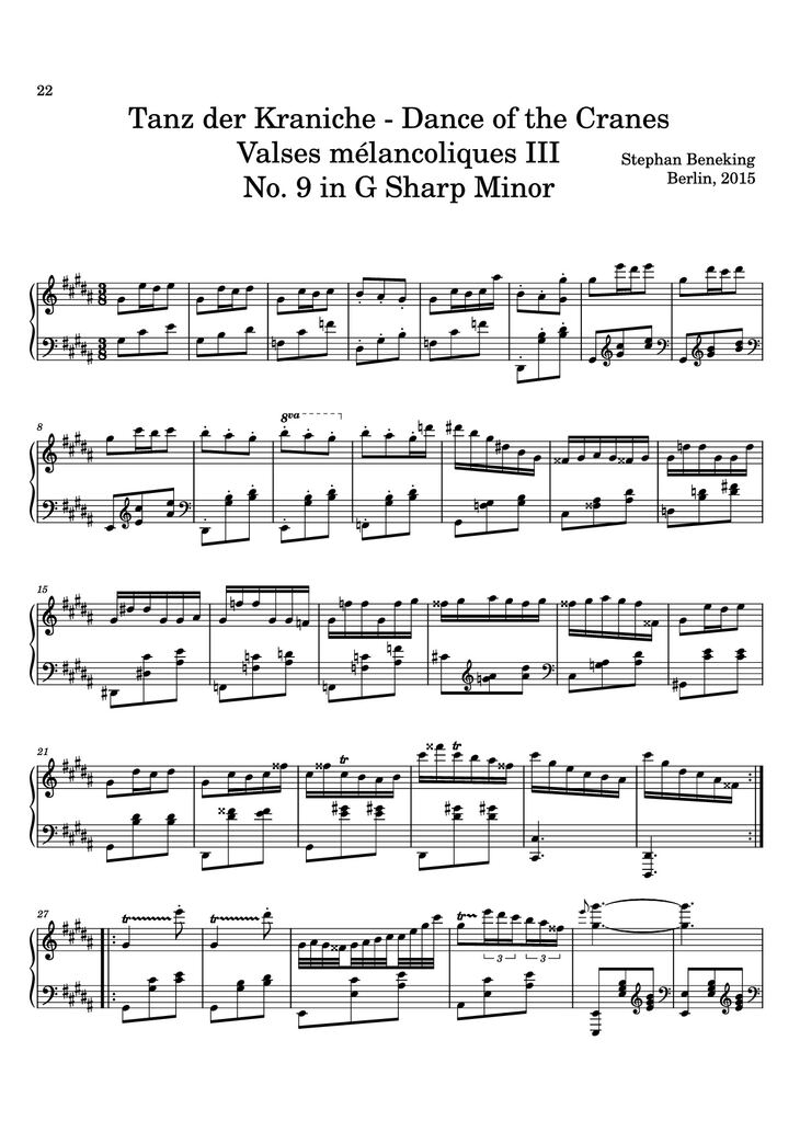 Page 22 of the piano sheet music PDF - 12 Valses mélancoliques III - Dance of the Cranes - No. 1 in C Minor by Stephan Beneking