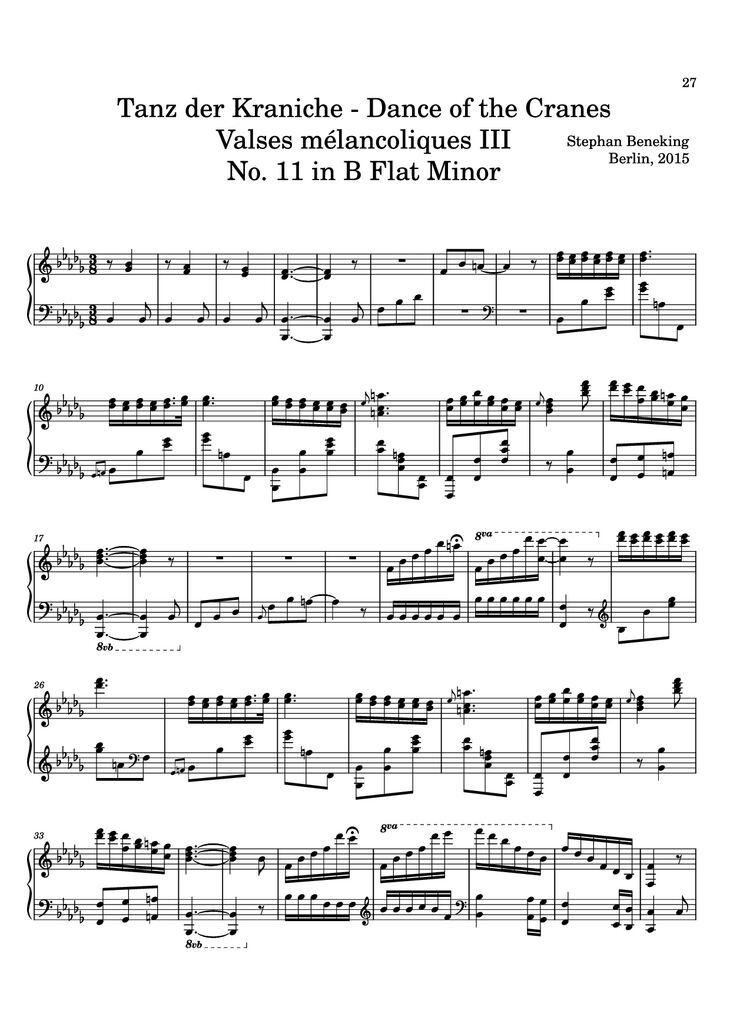 Page 27 of the piano sheet music PDF - 12 Valses mélancoliques III - Dance of the Cranes - No. 1 in C Minor by Stephan Beneking