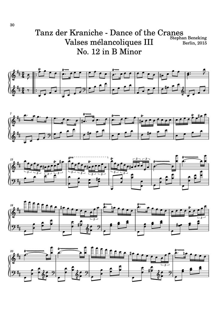 Page 30 of the piano sheet music PDF - 12 Valses mélancoliques III - Dance of the Cranes - No. 1 in C Minor by Stephan Beneking