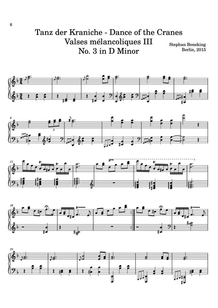 Page 6 of the piano sheet music PDF - 12 Valses mélancoliques III - Dance of the Cranes - No. 1 in C Minor by Stephan Beneking