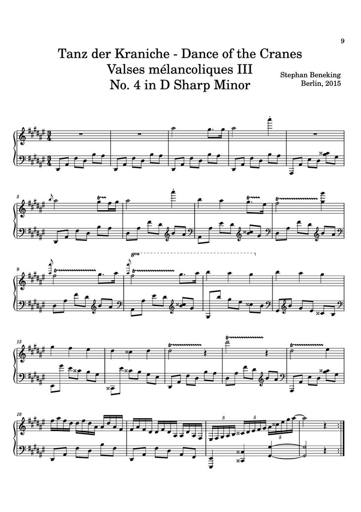 Page 9 of the piano sheet music PDF - 12 Valses mélancoliques III - Dance of the Cranes - No. 1 in C Minor by Stephan Beneking