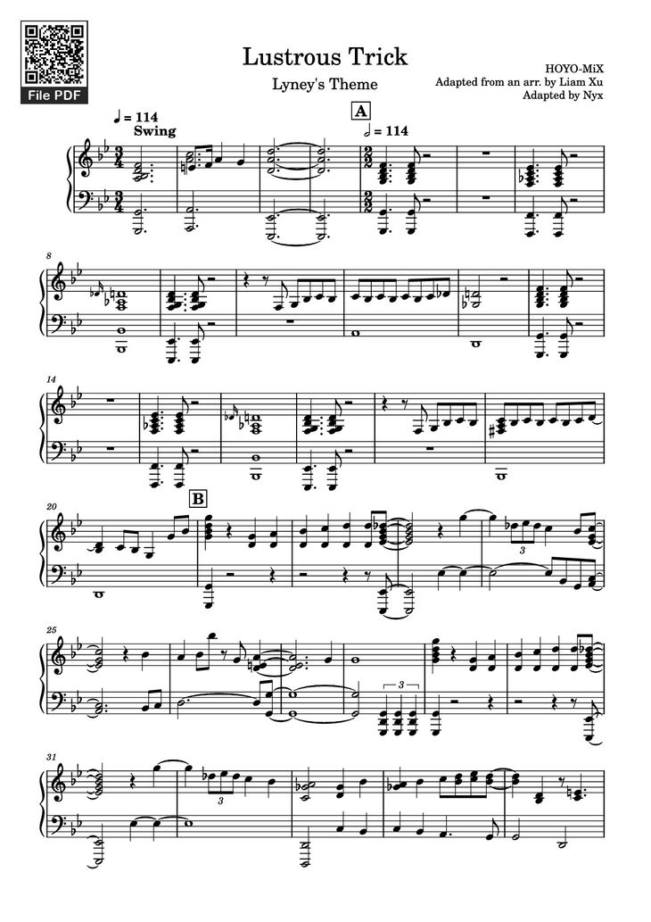 Page 1 of the piano sheet music PDF Piano - Lustrous Trick Piano by HOYO-MiX