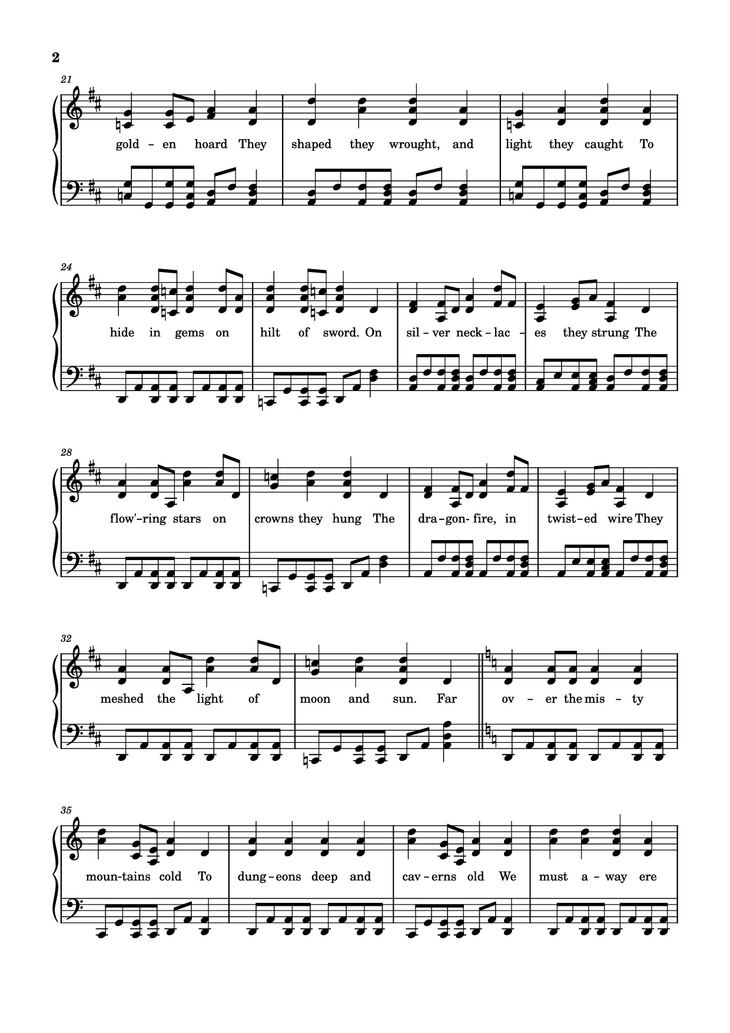 Page 2 of the piano sheet music PDF - Over the Misty Mountains Cold Piano by Music Bee
