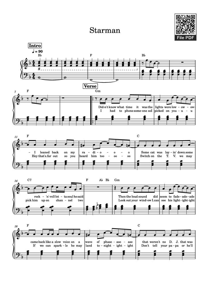 Page 1 of the piano sheet music PDF Piano - Starman Piano by Composer / arranger