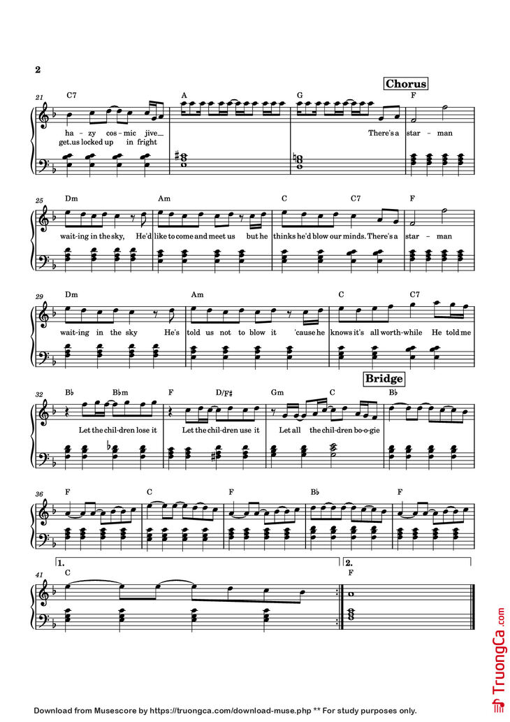 Page 2 of the piano sheet music PDF Piano - Starman Piano by Composer / arranger