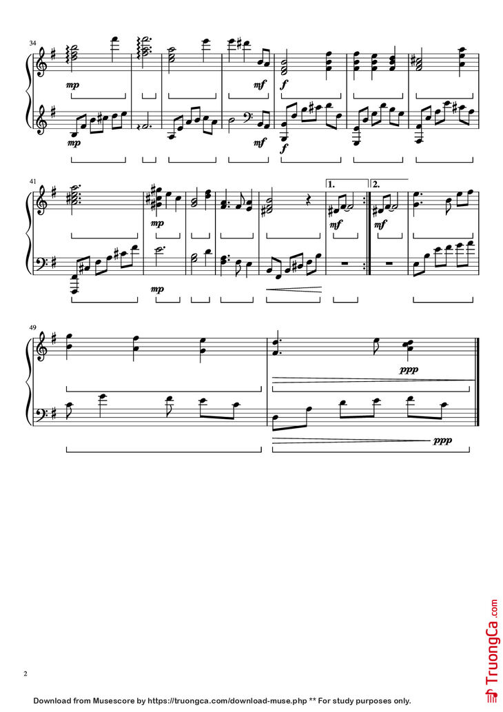Page 2 of the piano sheet music PDF Piano - ザナルカンドにて Piano by 植松伸夫