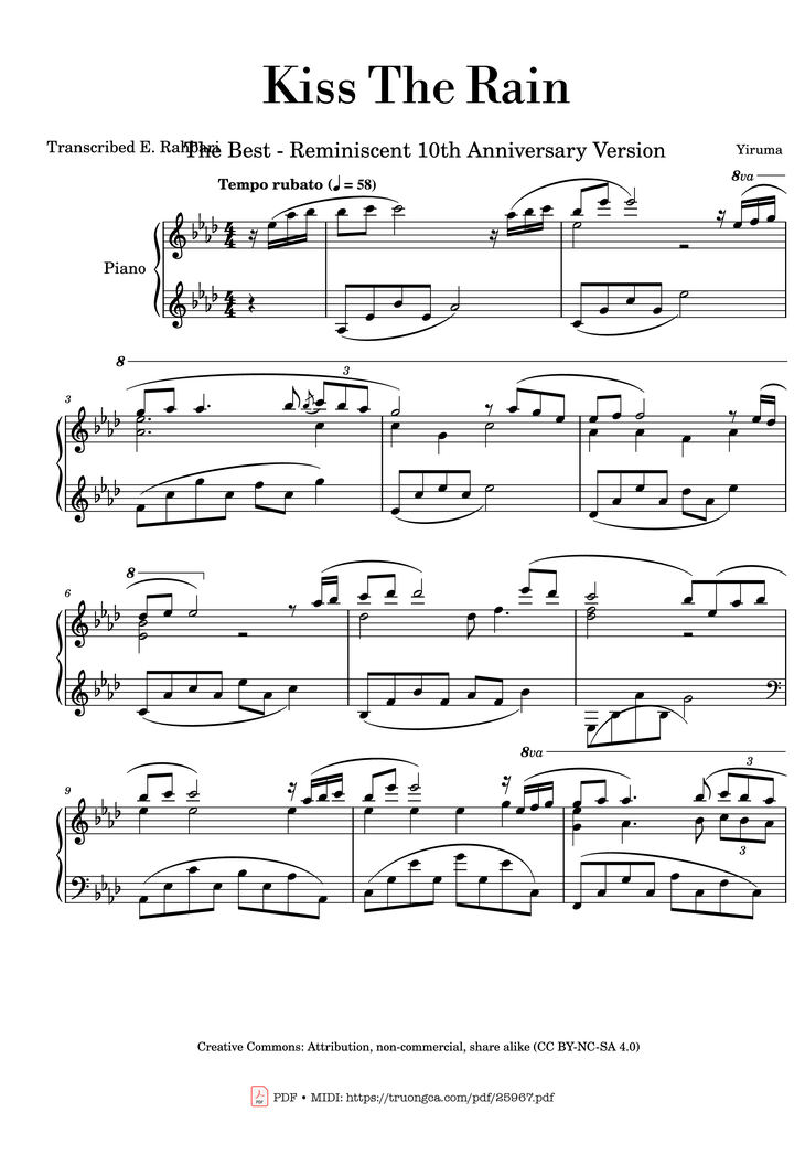 Page 1 of the piano sheet music PDF Piano - Kiss The Rain Piano by Yiruma