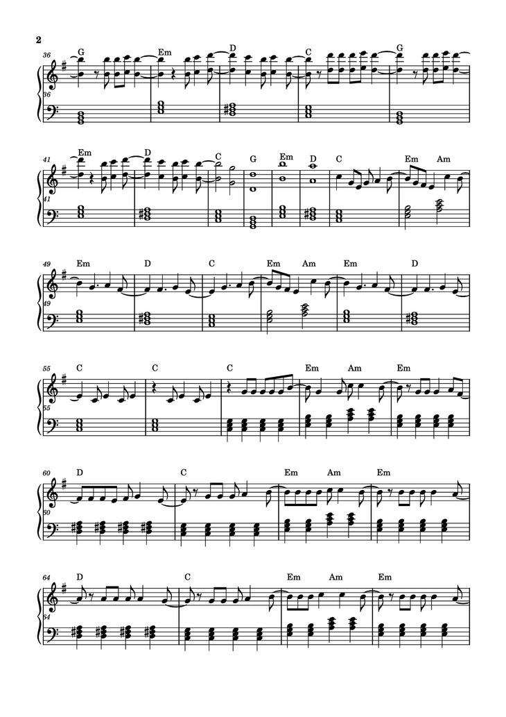 Page 2 of the piano sheet music PDF Piano - Another love Piano by Tom Odell