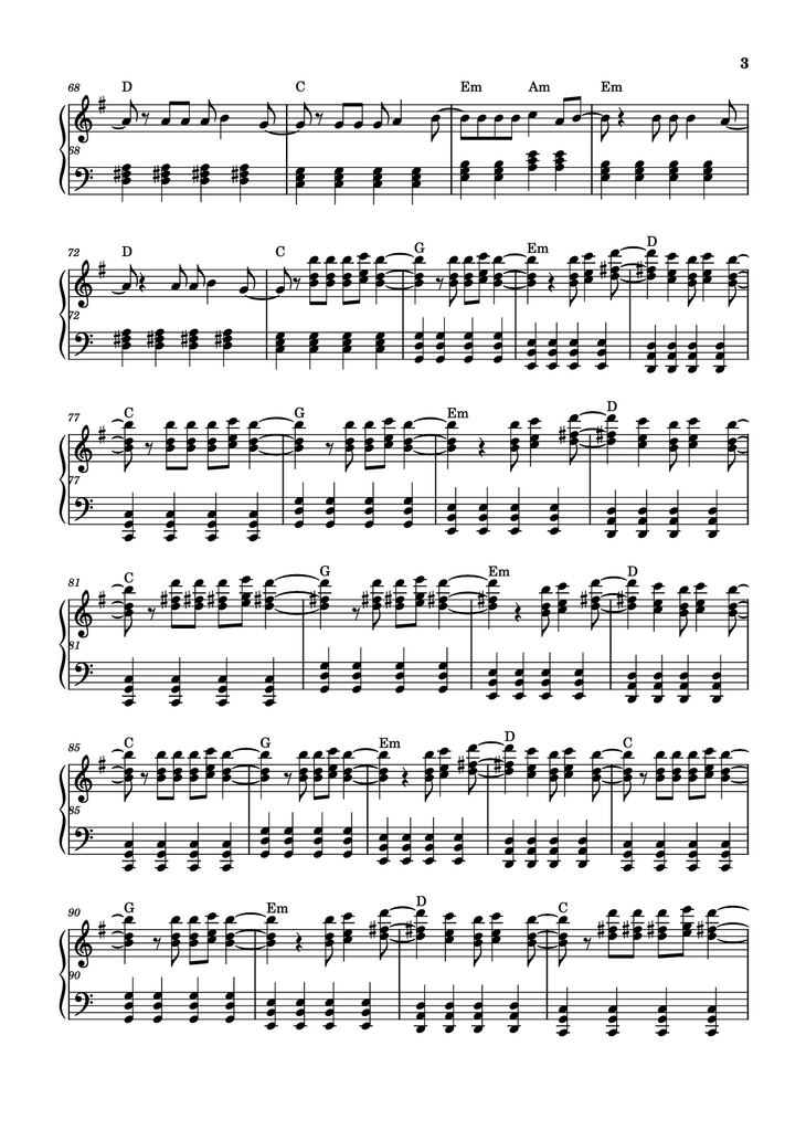 Page 3 of the piano sheet music PDF Piano - Another love Piano by Tom Odell