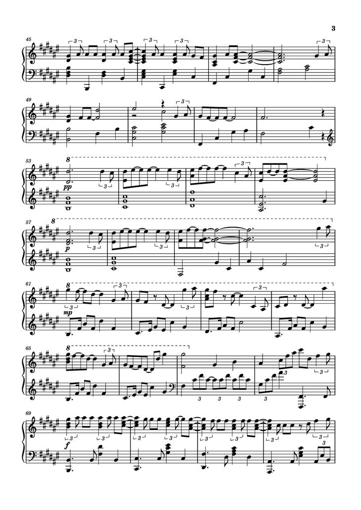 Page 3 of the piano sheet music PDF Piano - Secret Base~君がくれたもの~ Piano by 作曲 / 编排