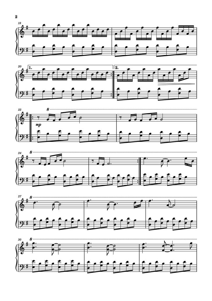 Page 2 of the piano sheet music PDF Piano - Comptine D
