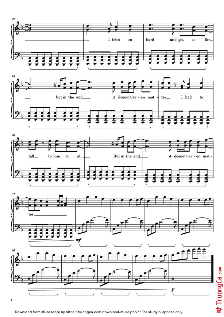 Page 4 of the piano sheet music PDF Piano - In the End Piano by Linkin Park