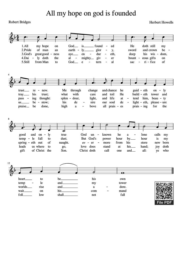 Page 1 of the piano sheet music PDF - All my hope on god is founded Piano by Herbert Howells