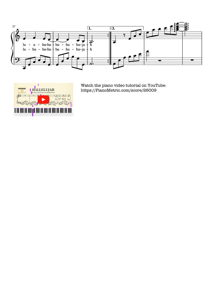Page 2 of the piano sheet music PDF Piano - Hallelujah Piano by Hymns