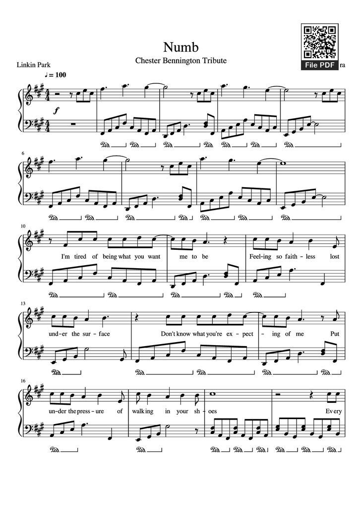 Page 1 of the piano sheet music PDF Piano - Numb Piano by Zakura