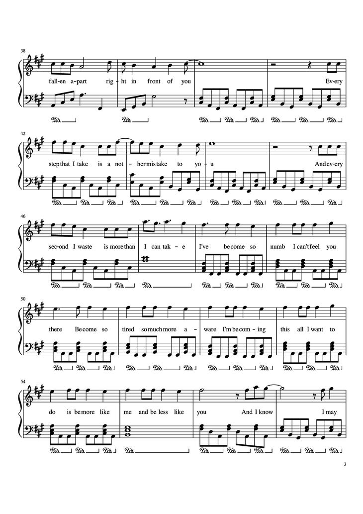 Page 3 of the piano sheet music PDF Piano - Numb Piano by Zakura
