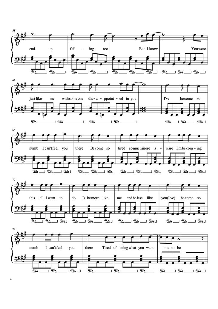 Page 4 of the piano sheet music PDF Piano - Numb Piano by Zakura