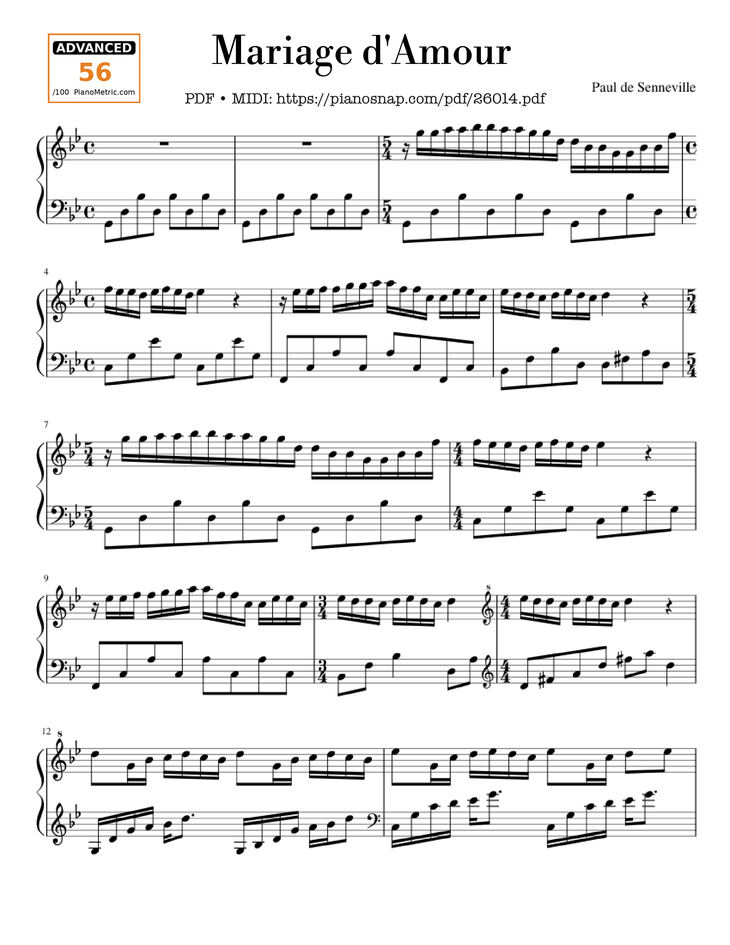 Page 1 of the piano sheet music PDF Piano - Mariage d