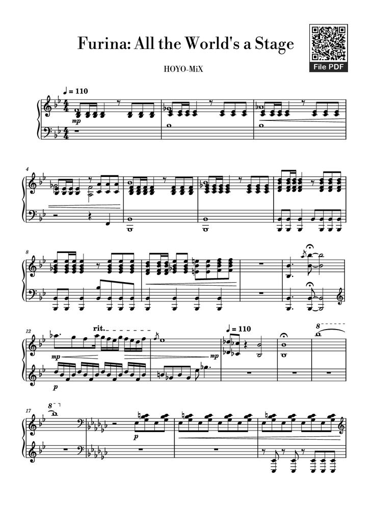 Page 1 of the piano sheet music PDF Piano - Furina All the World
