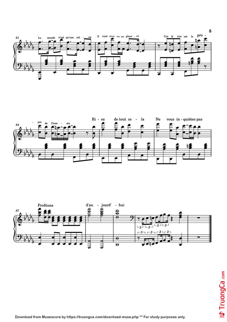 Page 5 of the piano sheet music PDF Piano - Furina All the World