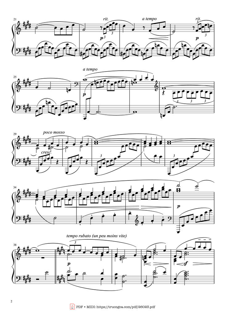 Page 2 of the piano sheet music PDF Piano - Arabesque No. 1 in E Major Piano by Claude Achille Debussy