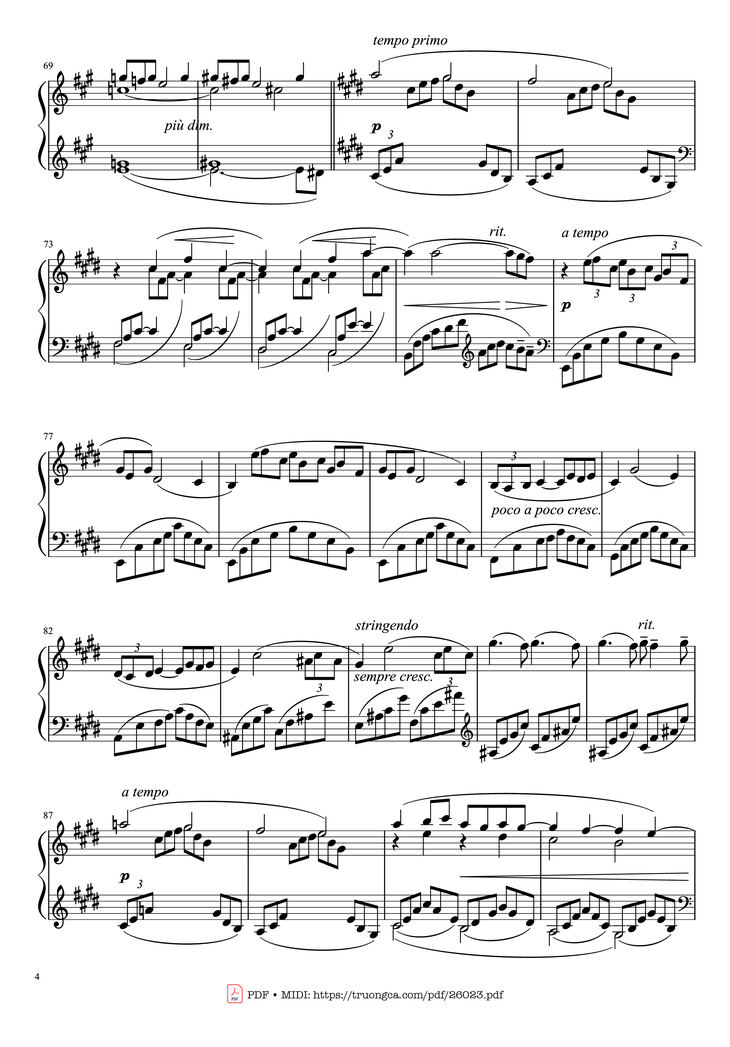 Page 4 of the piano sheet music PDF Piano - Arabesque No. 1 in E Major Piano by Claude Achille Debussy