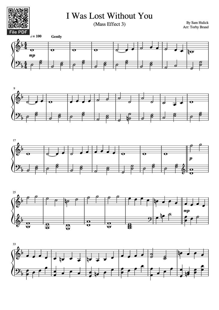 Page 1 of the piano sheet music PDF Piano - I Was Lost Without You Piano by Sam Hulick